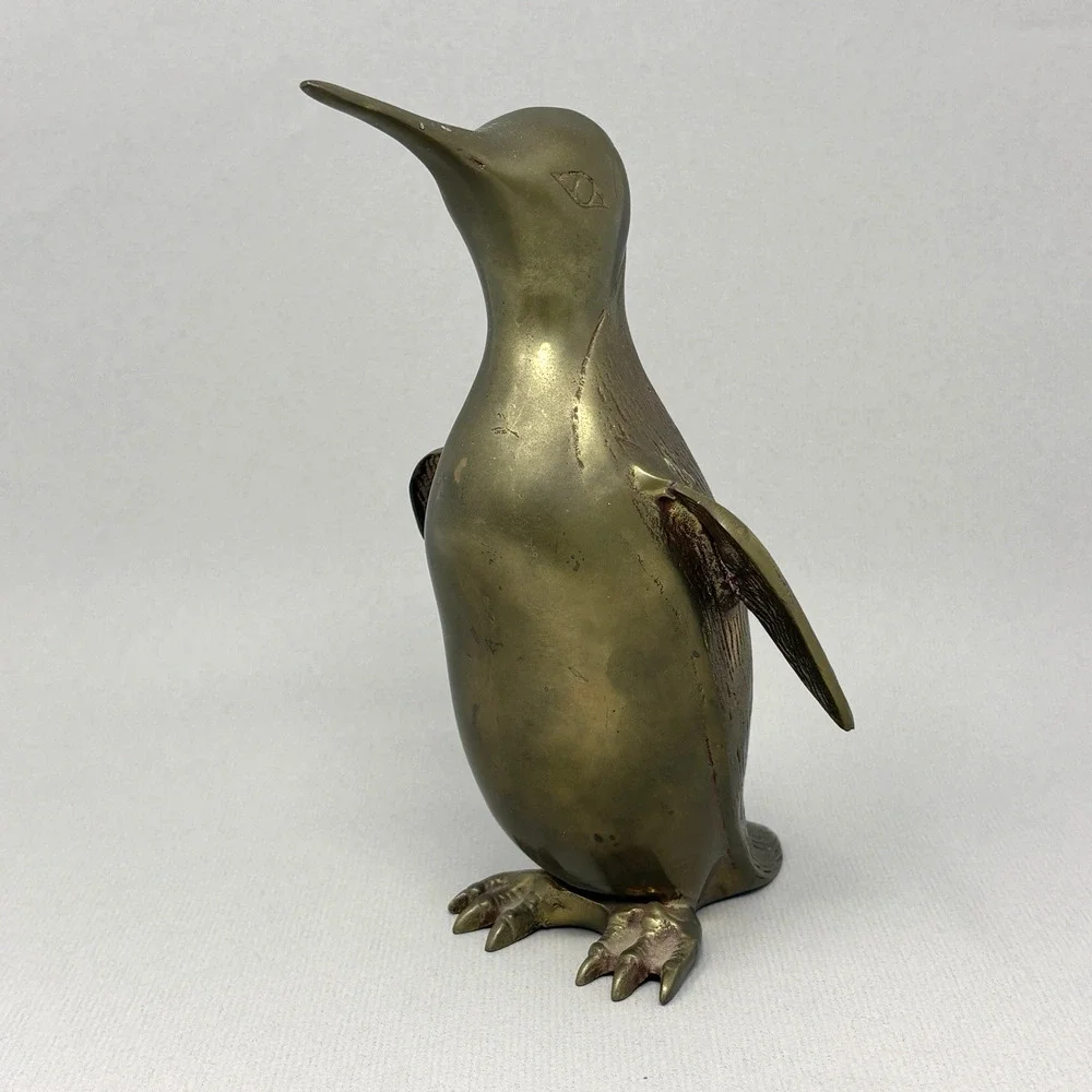 Vintage Brass Penguin Bird Statue Figurine 7.5” Ornate Metal Aged Patina